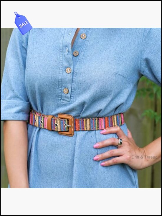 Vegan Leather Square Buckle Belt - Woven Fabric main image 5